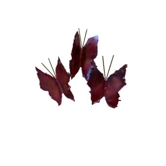 Set of Three Metal Shelf or Table Sitting Red Butterfly Home Decor Monarchs - Picture 1 of 4